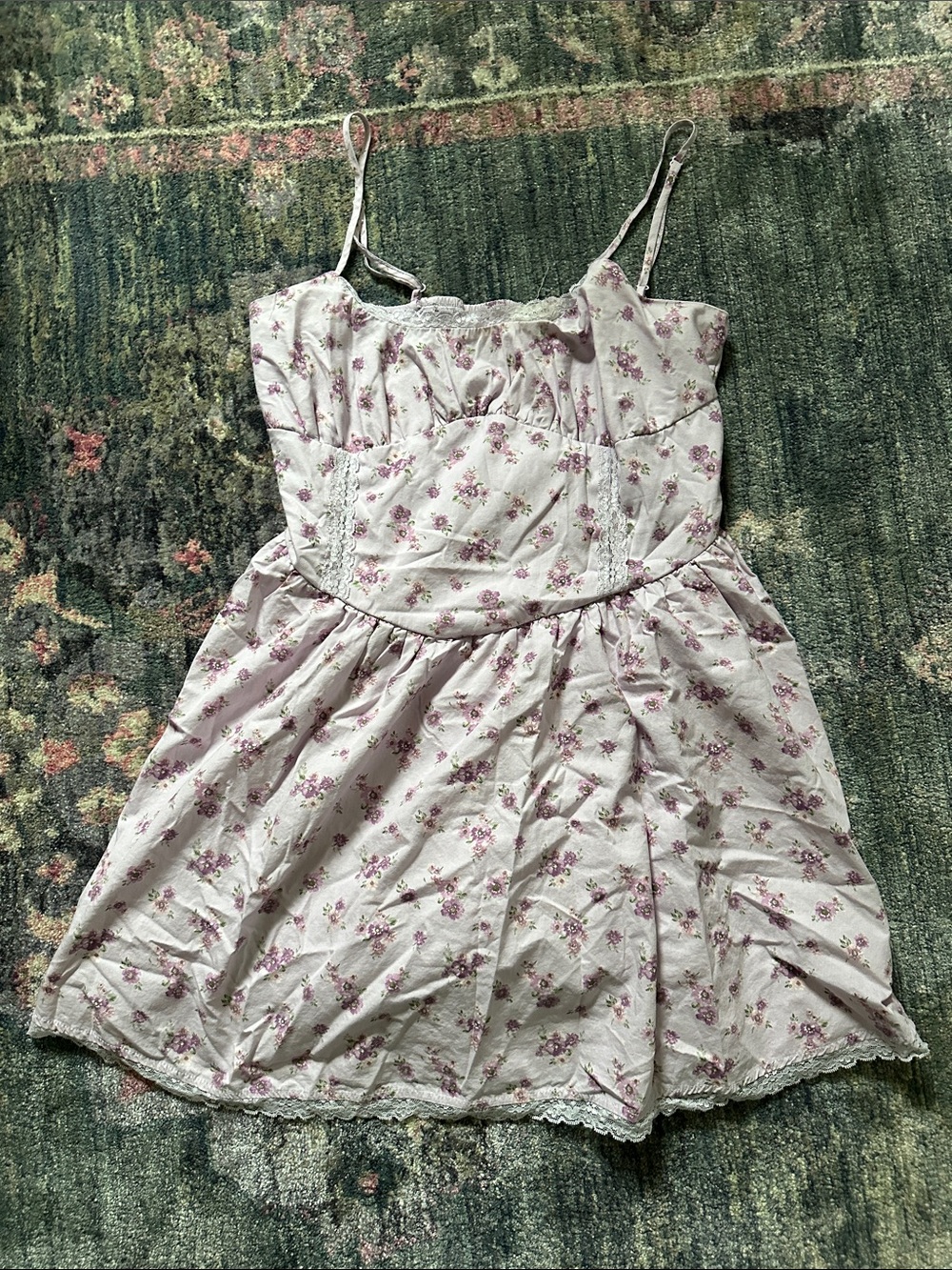 Aeropostale Lavender Floral Mini Corset Dress with Lace Trim Coquette Girly XL